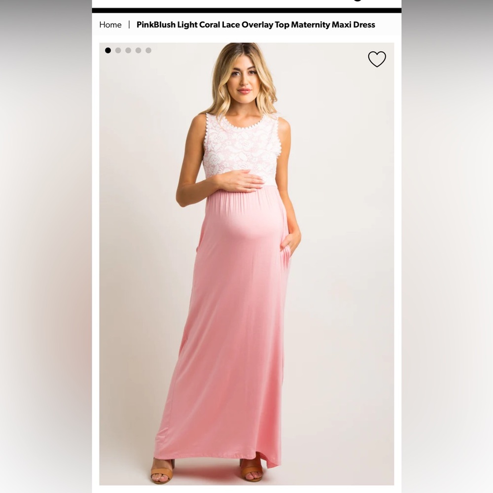 PinkBlush Light Coral Lace Overlay Top Maternity Maxi Dress